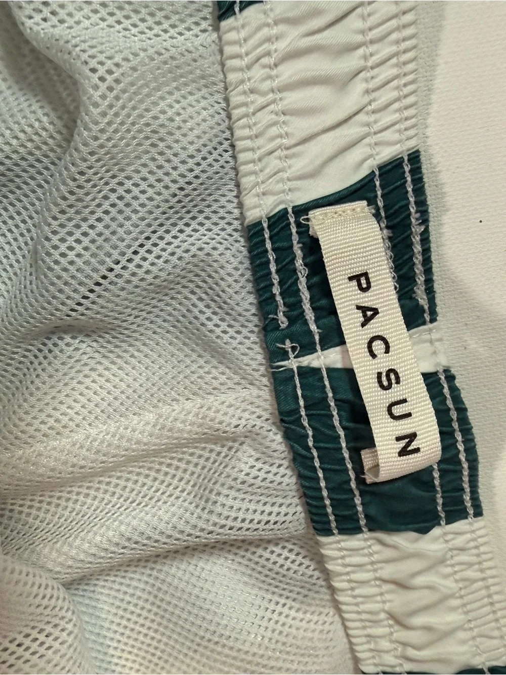 Green and White Vertical Stripe Swim Shorts